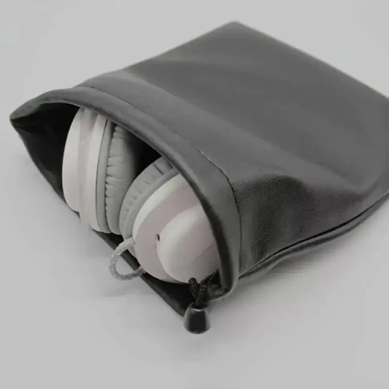 PU Leather Headphone Case Drawstring Pouch Large Capacity Dust Proof Headset Bag for Travel Cable Storage Black Peaceful Pleasures Health and Wellness