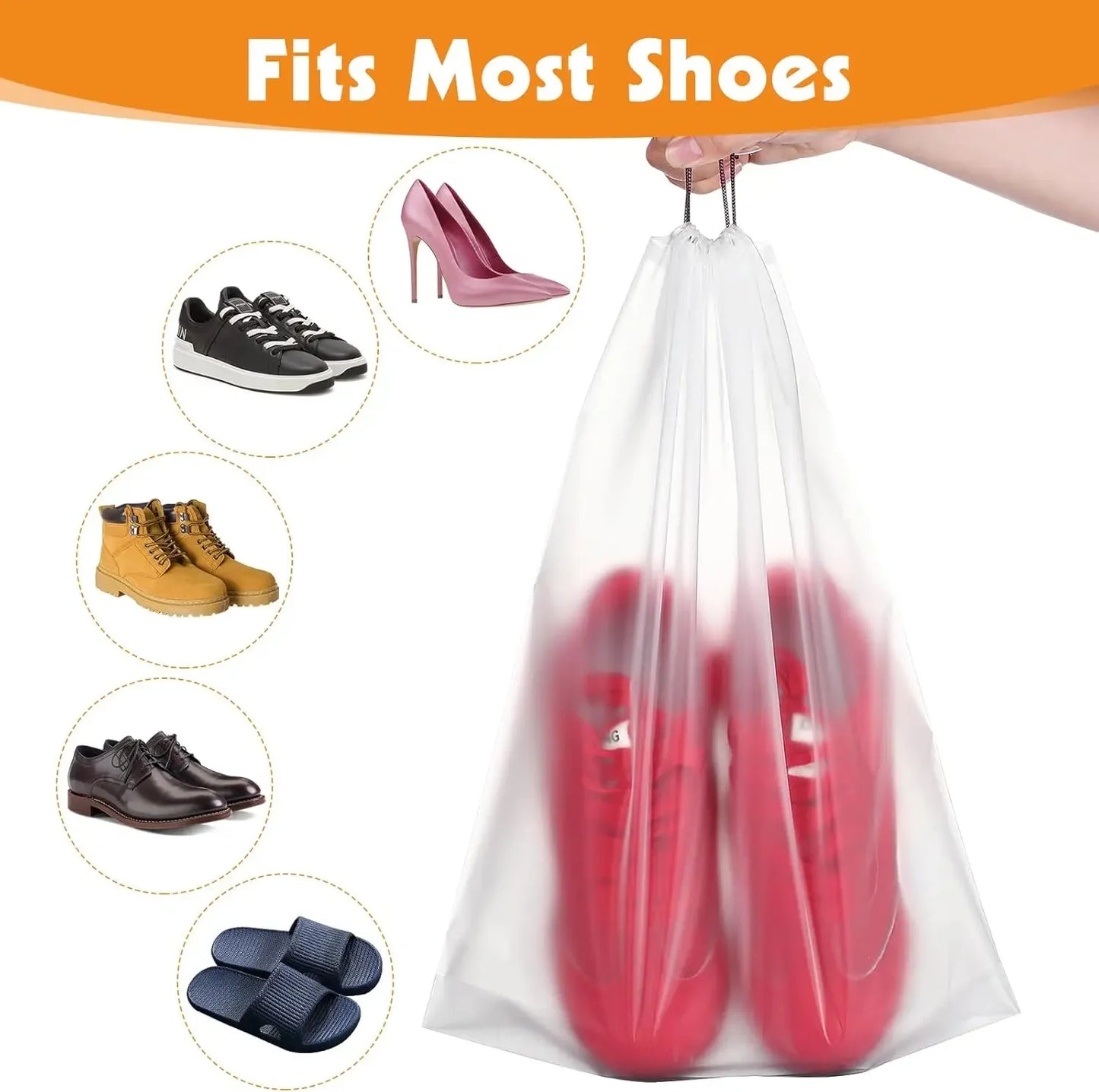 25 Pack Clear Travel Shoe Bags – Waterproof Drawstring Travel & Storage Peaceful Pleasures Health and Wellness