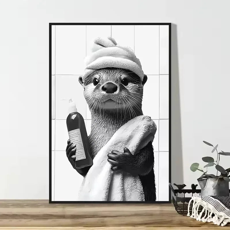 Funny Otter Toilet Paper Canvas Wall Art | Bathroom Poster