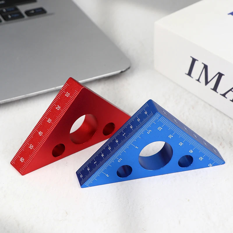 Practical Blue/Red Aluminum Alloy Right Angle Marking Ruler 45/90 Degree Woodworking Carving Square Precision Angle Ruler Peaceful Pleasures Health and Wellness