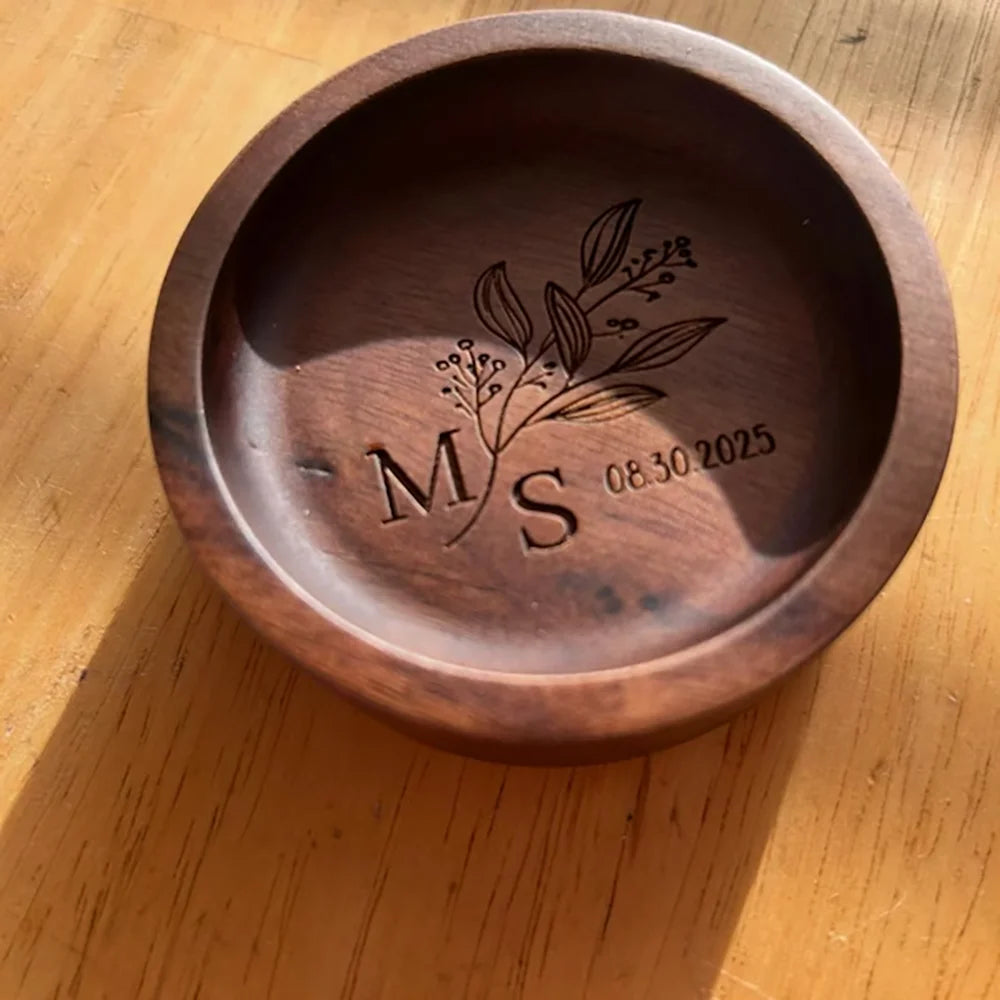 Custom Engraved Wood Ring Dish | Wedding & Anniversary Gift