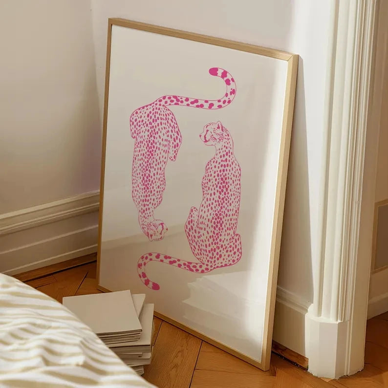Pink Billiards Cheetah Lip Print Canvas Wall Art Poster