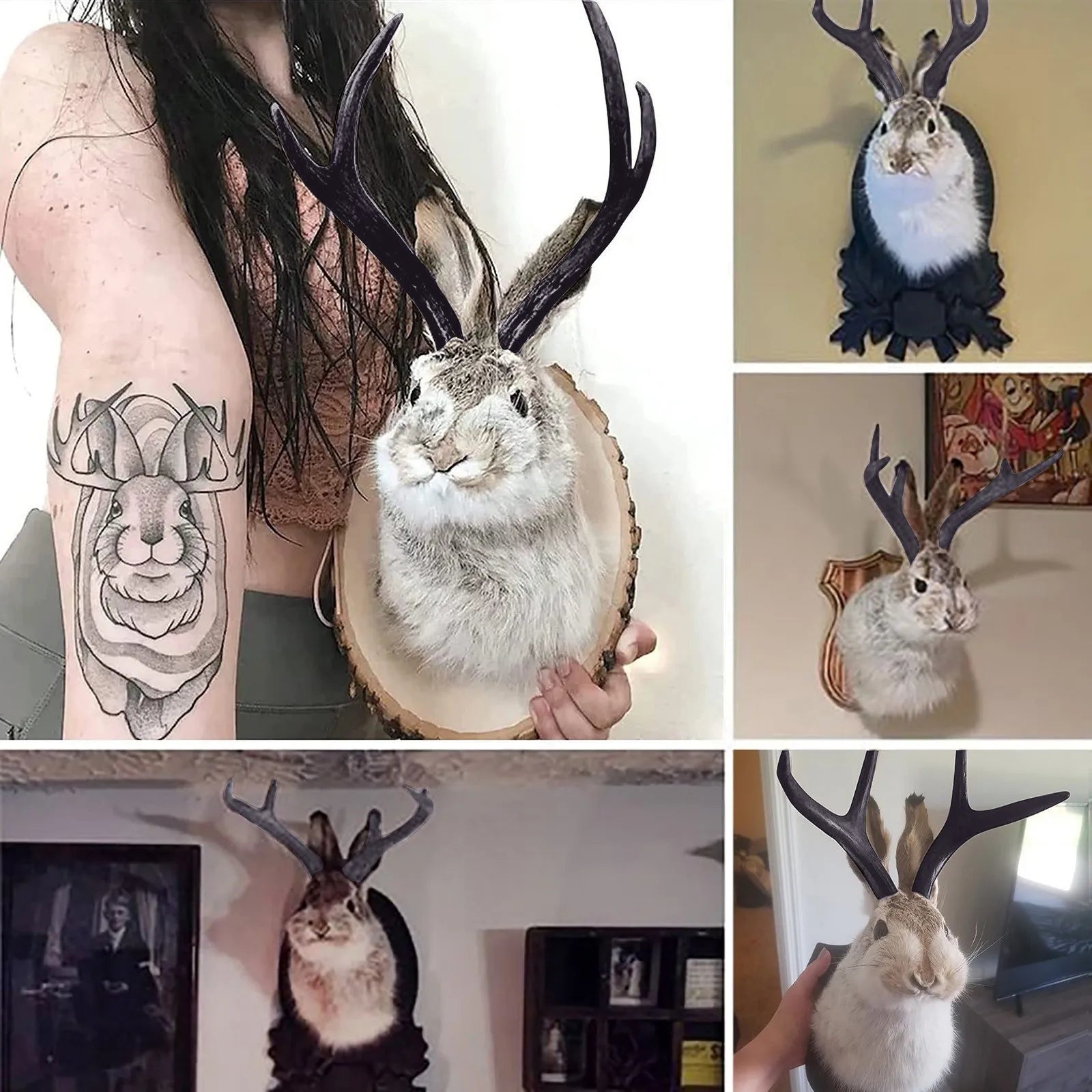 Easter Gift Bunny Head Antlers Wall Hanging Decoration Wall Decor Simulation Rabbit Specimen Resin Art Ornaments Jackalope Decor Peaceful Pleasures Health and Wellness