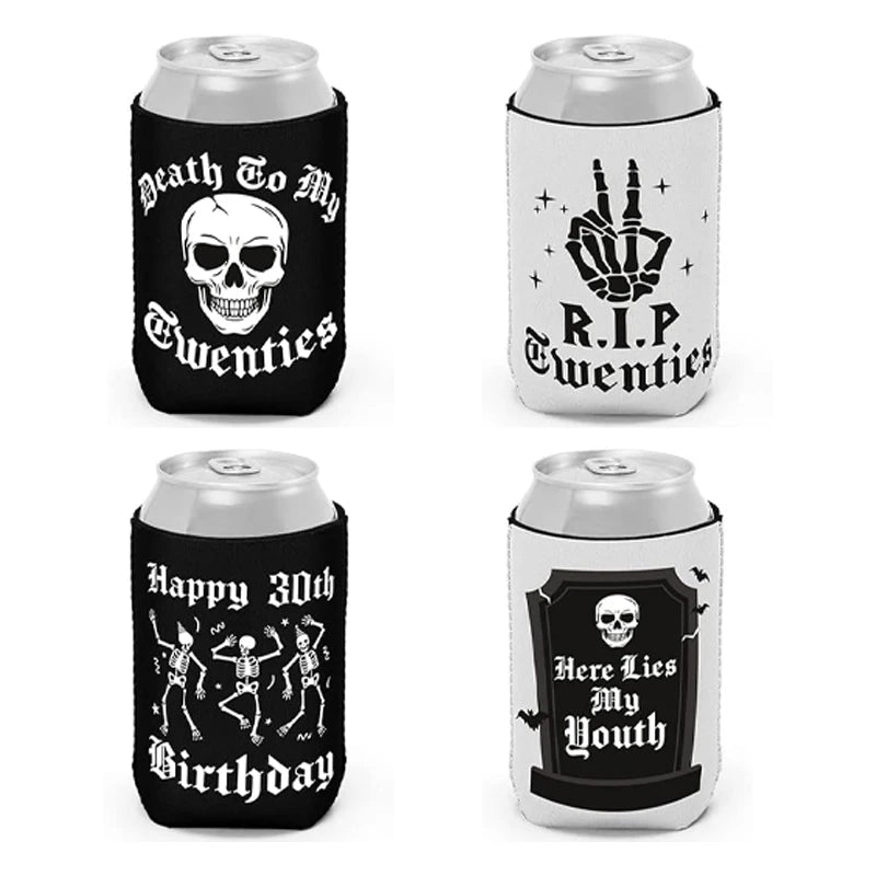 Gothic 30th Birthday Skull Can Coolers – Death to My 20s (4pk)