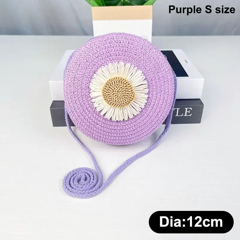 Floral Circle Crossbody Bag – Vintage Mini Straw Shoulder Purse