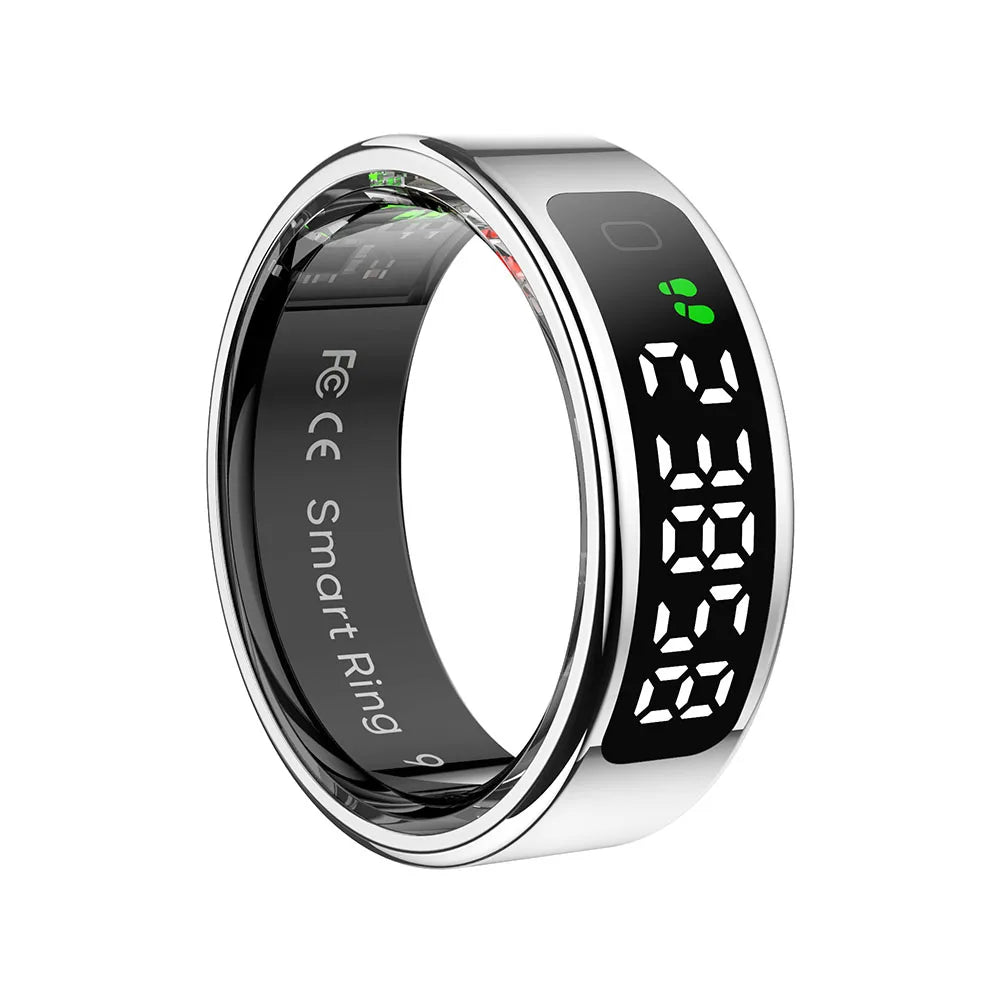 Fashion Smart Ring with Display Screen and Touch, Wireless Charging, Health Manager, IP68 5ATM Waterproof For Men Women 2025 New Peaceful Pleasures Health and Wellness Silver Cable 11