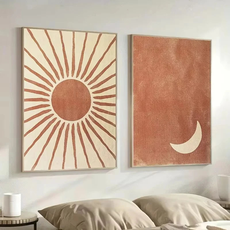 Retro Bohemian Moon & Sun Canvas Wall Art | Minimalist Decor