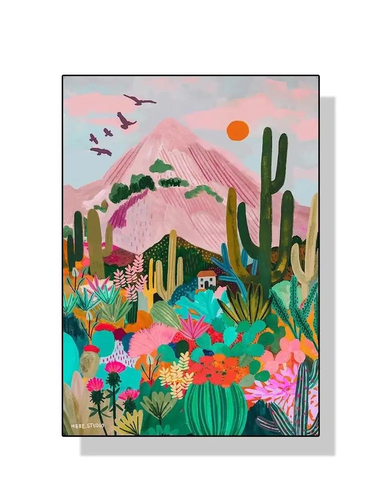 Nordic Flowers Mountain Lake Colorful Nature Landscape Travel Poster Canvas Print - Abstract Wall Art for Room Home Decor Peaceful Pleasures Health and Wellness