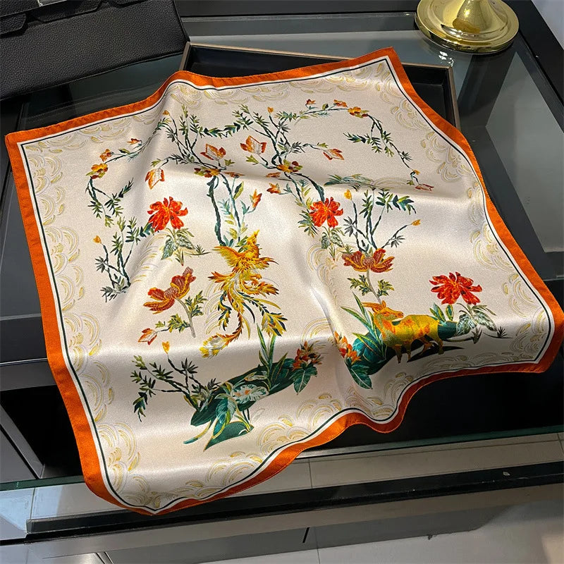 100% Mulberry Silk Lotus Floral Scarf – Women's Versatile Accessory