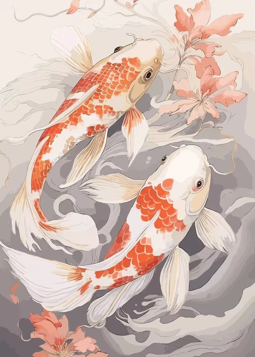 Red Koi Fish Lotus Canvas Wall Art | Good Luck Home Decor