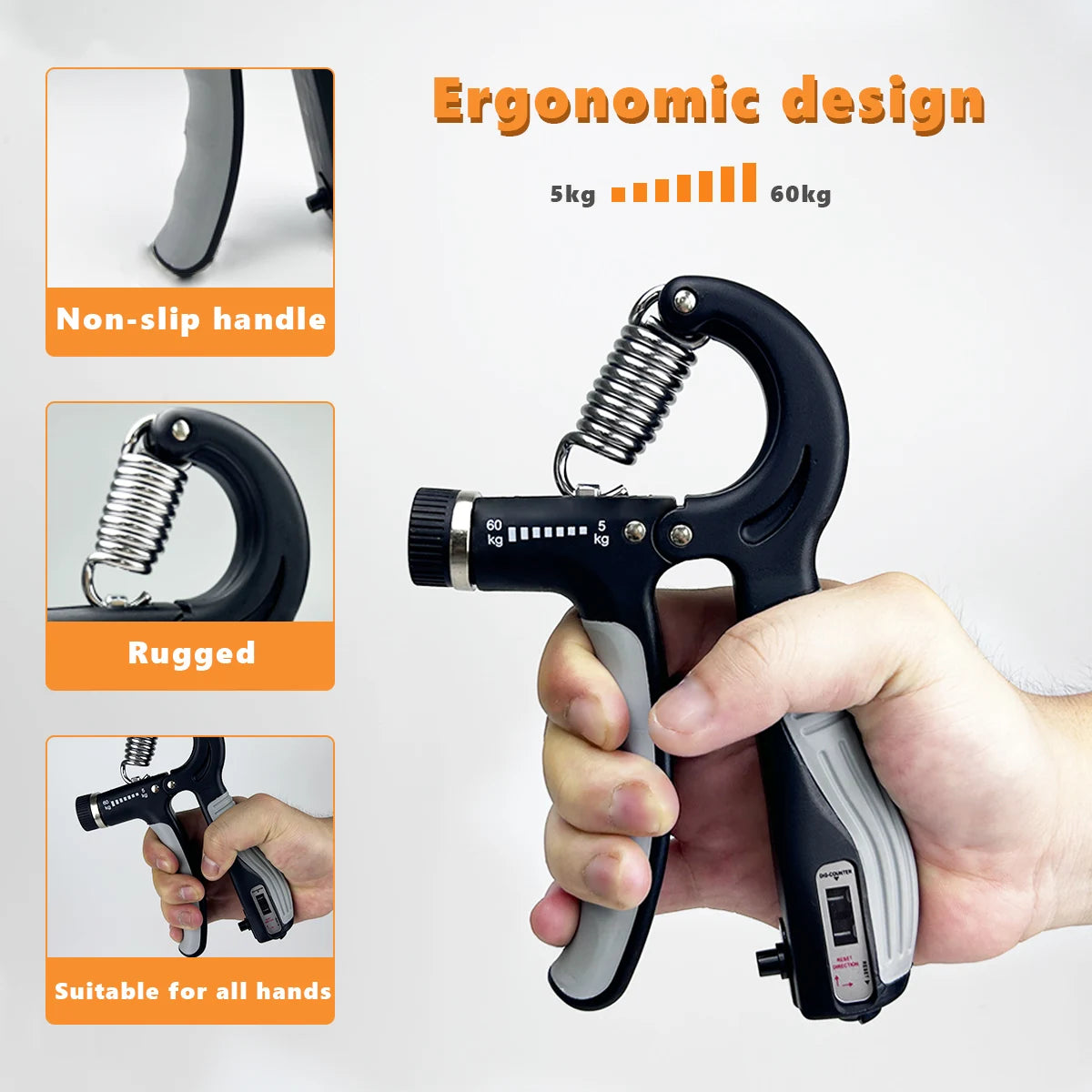 Grip Strength Trainer Adjustable Hand Grip Strengthener 11-132 Lbs (5-60Kg) Gym Rehab Forearm Trainer Peaceful Pleasures Health and Wellness