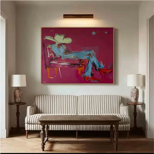 Modern Abstract Cowboy Red Western Canvas Wall Art Print Canvas Wall Art Peaceful Pleasures Health and Wellness G4668 30x40cm Black Framed