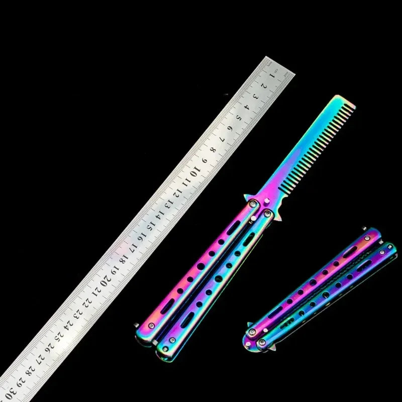 Foldable Comb Stainless Steel Practice Training Butterfly Knife Comb Beard Moustache Brushe Salon Hairdressing Styling Tool Peaceful Pleasures Health and Wellness