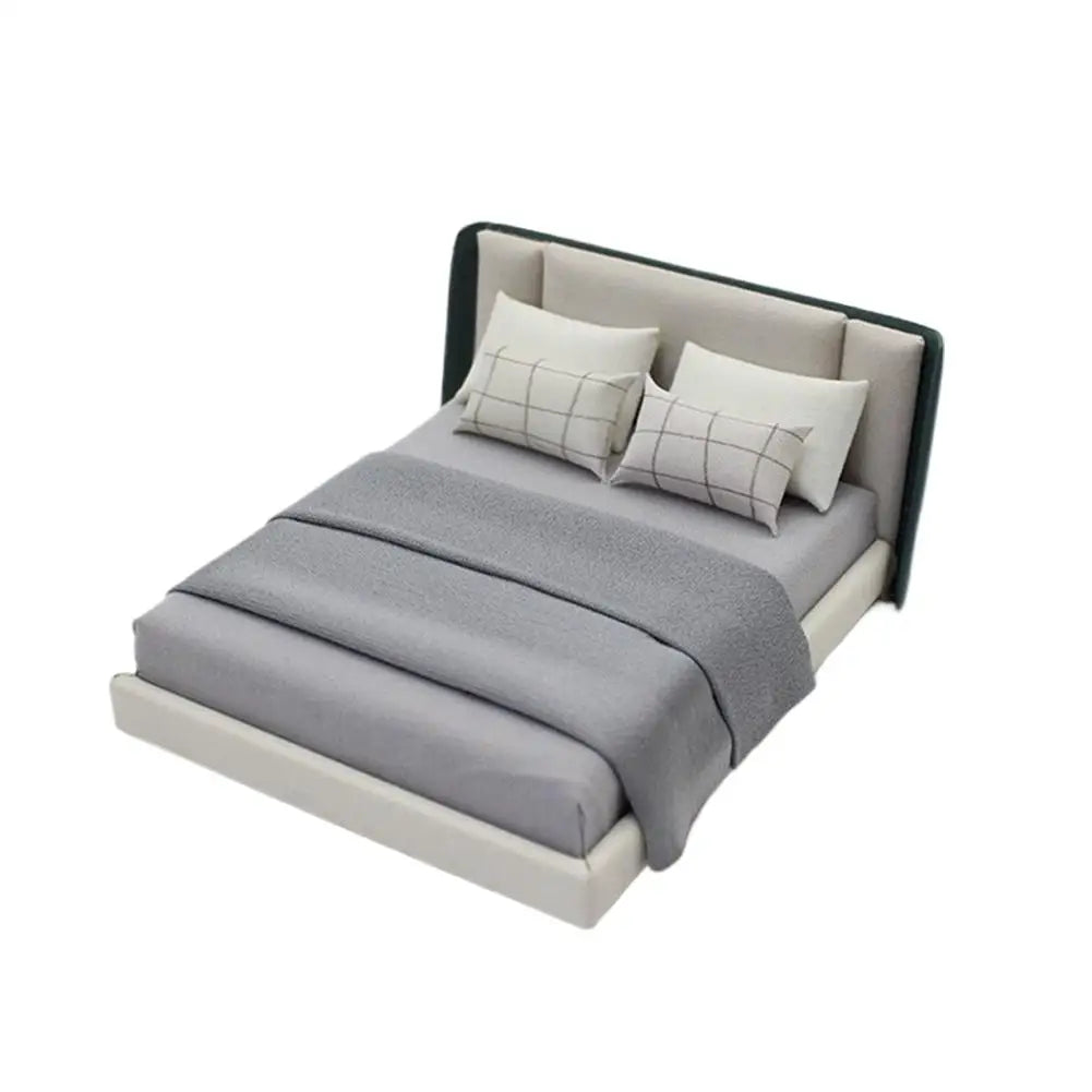 Bedroom Miniature Double Bed Beddings Cream Furniture Decoration