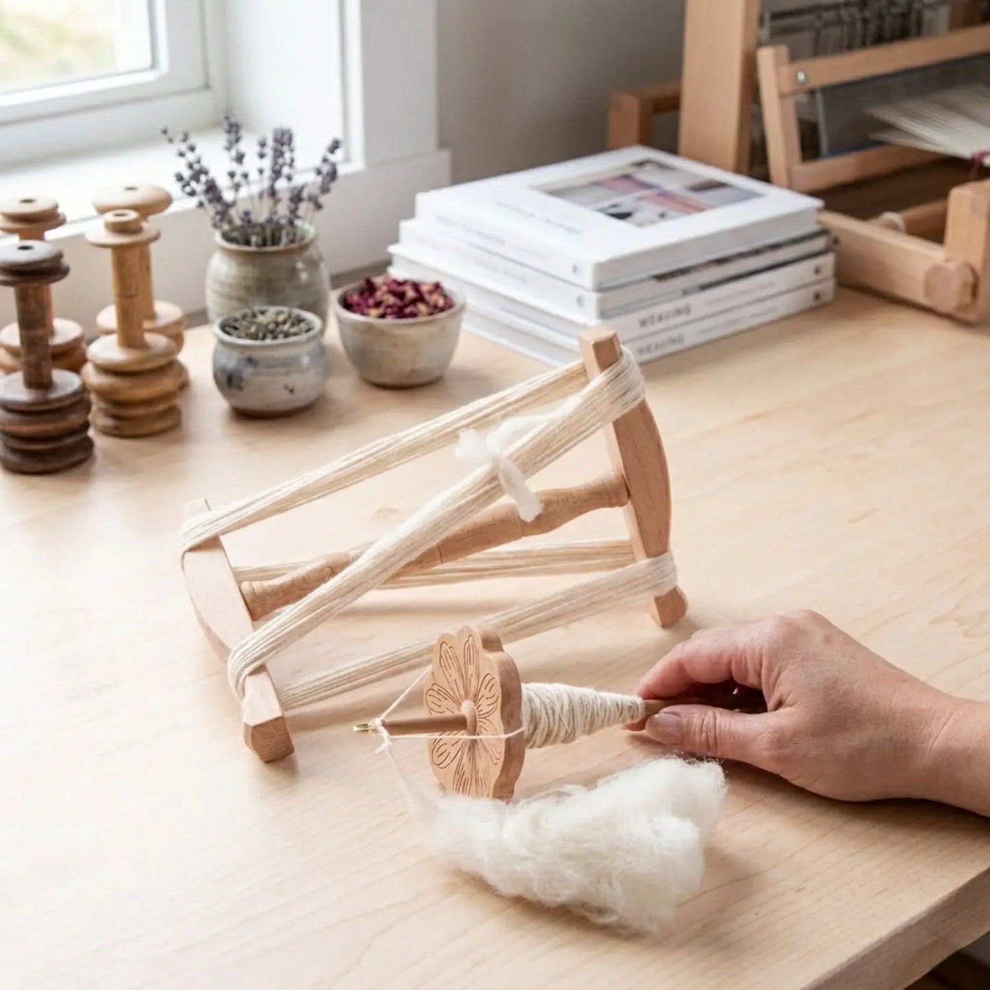 Medium-Sized Beechwood Niddy Noddy, Skein Yarn Winder, Handcrafted Yarn Swift for Skein Making & Wool Winding Peaceful Pleasures Health and Wellness