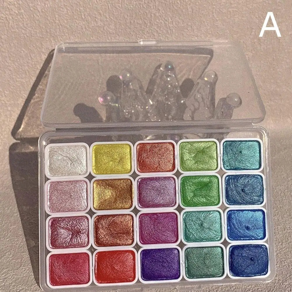 20-Color Pearlescent Metallic Watercolor Paint Set | Artists