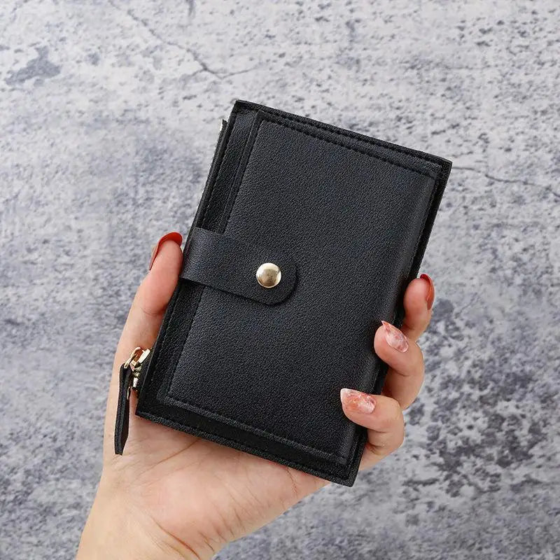 Women's Slim PU Leather Card Holder Wallet | Mini Zipper Purse