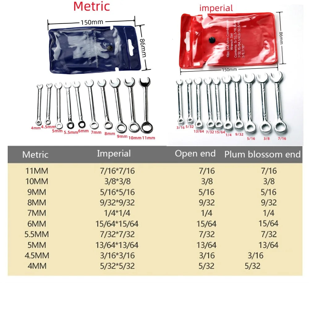 10-Piece Mini Spanner Wrench Set 4–11mm | British & Metric Peaceful Pleasures Health and Wellness