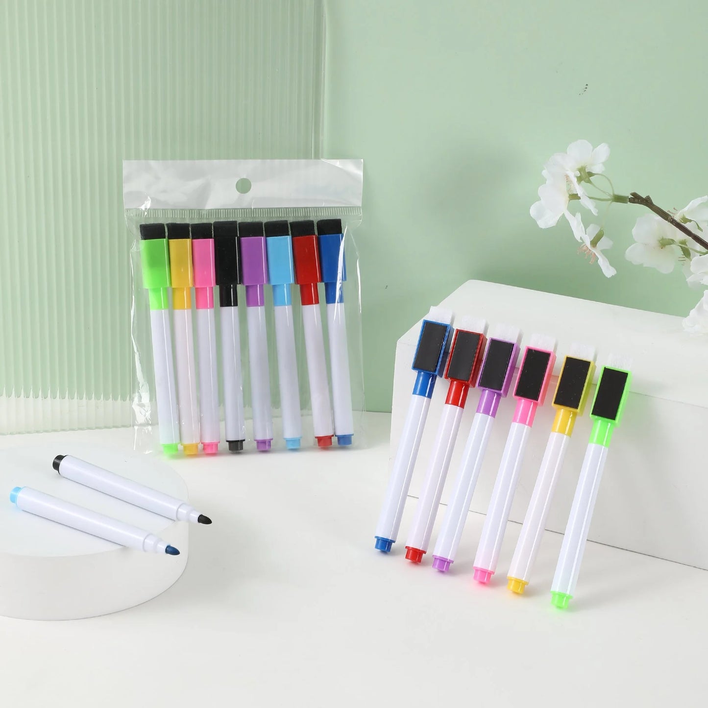 8 Colours Magnetic Whiteboard Marker Multi-colour Water-based Pen Can