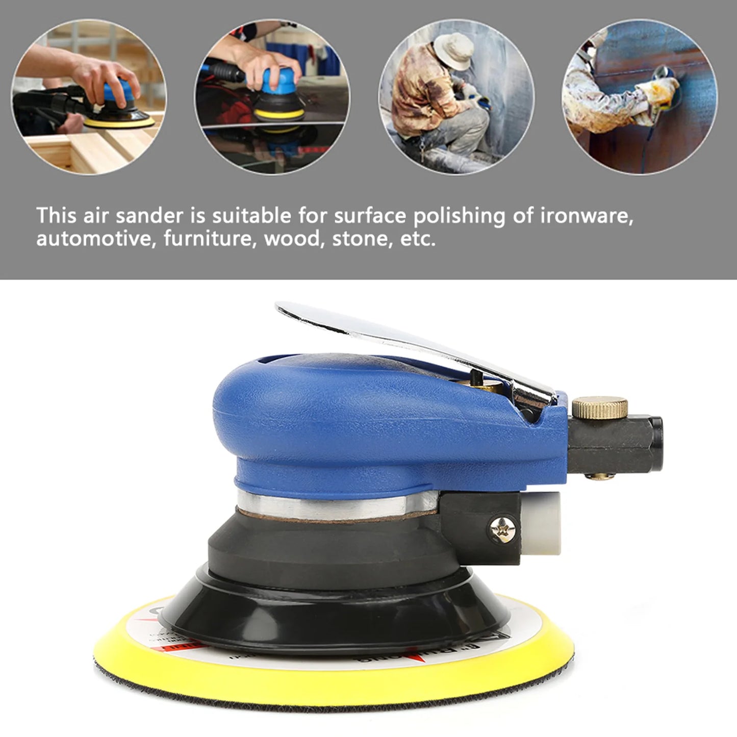 AT‑980 5"/6" Air Random Orbital Sander Round Polisher Pneumatic Hand Sanding Tool Round Sander Sander Random Orbital Sander Peaceful Pleasures Health and Wellness