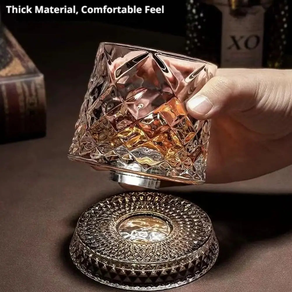 280ml Rotating Whiskey Glass Crystal Bottom Weighted Base Diamond Cut Ice Flower Bubble Pattern Spinner Cup For Home Barware Use Peaceful Pleasures Health and Wellness