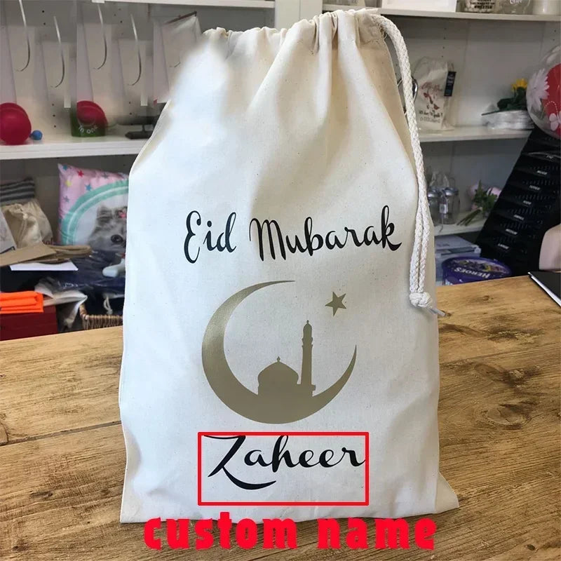 Personalised Eid Mubarak Gift Bag | Ramadan Sack for Kids Personalised Gift Bag Peaceful Pleasures Health and Wellness Personalised name C tell us the name 30X40cm