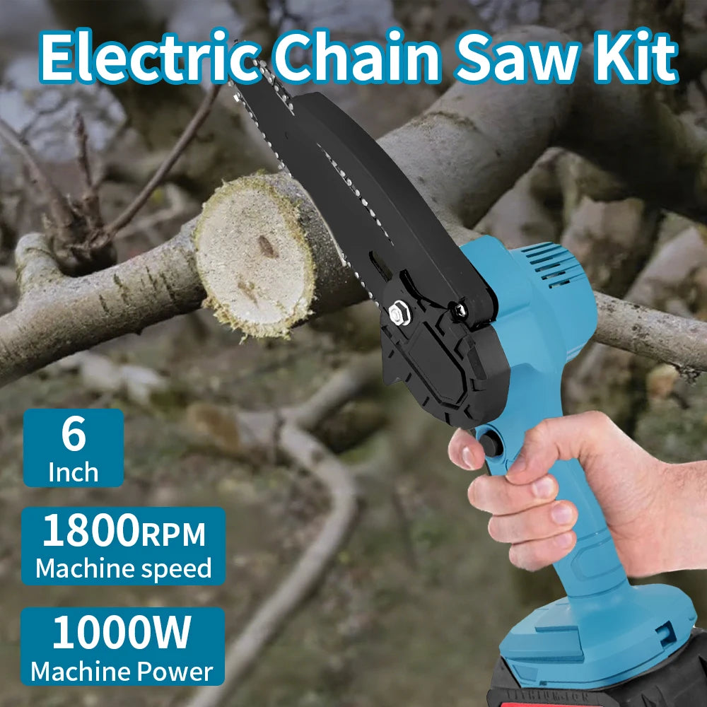 4/6 Inch Cordless Chainsaw Rechargeable Woodworking Garden Pruning Saw Wood Cutter Saws Power Tool for Makita Battery(NO Battery Peaceful Pleasures Health and Wellness