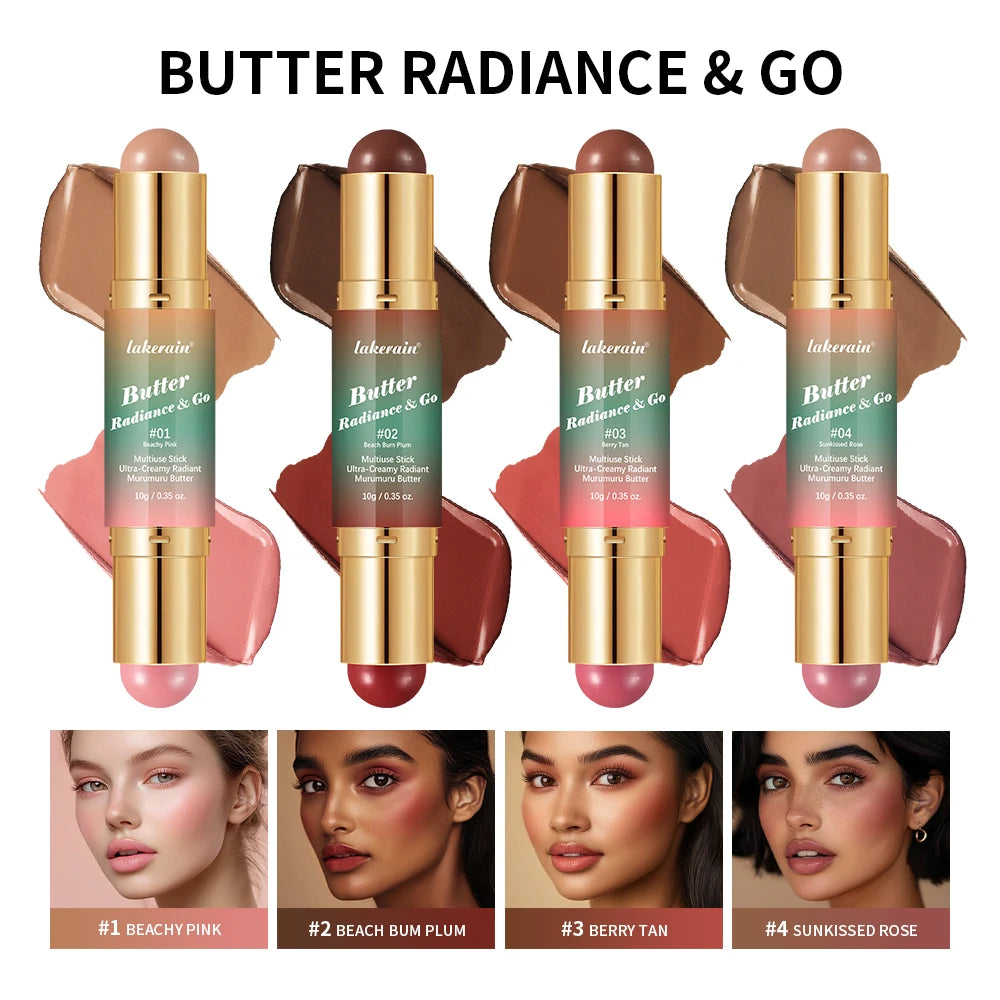 Double-Headed Bronzer Blush Stick Butter Glow & Go Multiuse Stick for Cheeks Contours Eyes Lips Blush Matte Light Glossy Bronze Peaceful Pleasures Health and Wellness