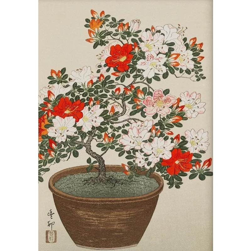 Retro Japanese Floral Illustration Poster Nature Botanical Flower Dahlia Sakura Azalea Canvas Painting Wall Art Room Home Dec Peaceful Pleasures Health and Wellness 1 40x60cm Unframed