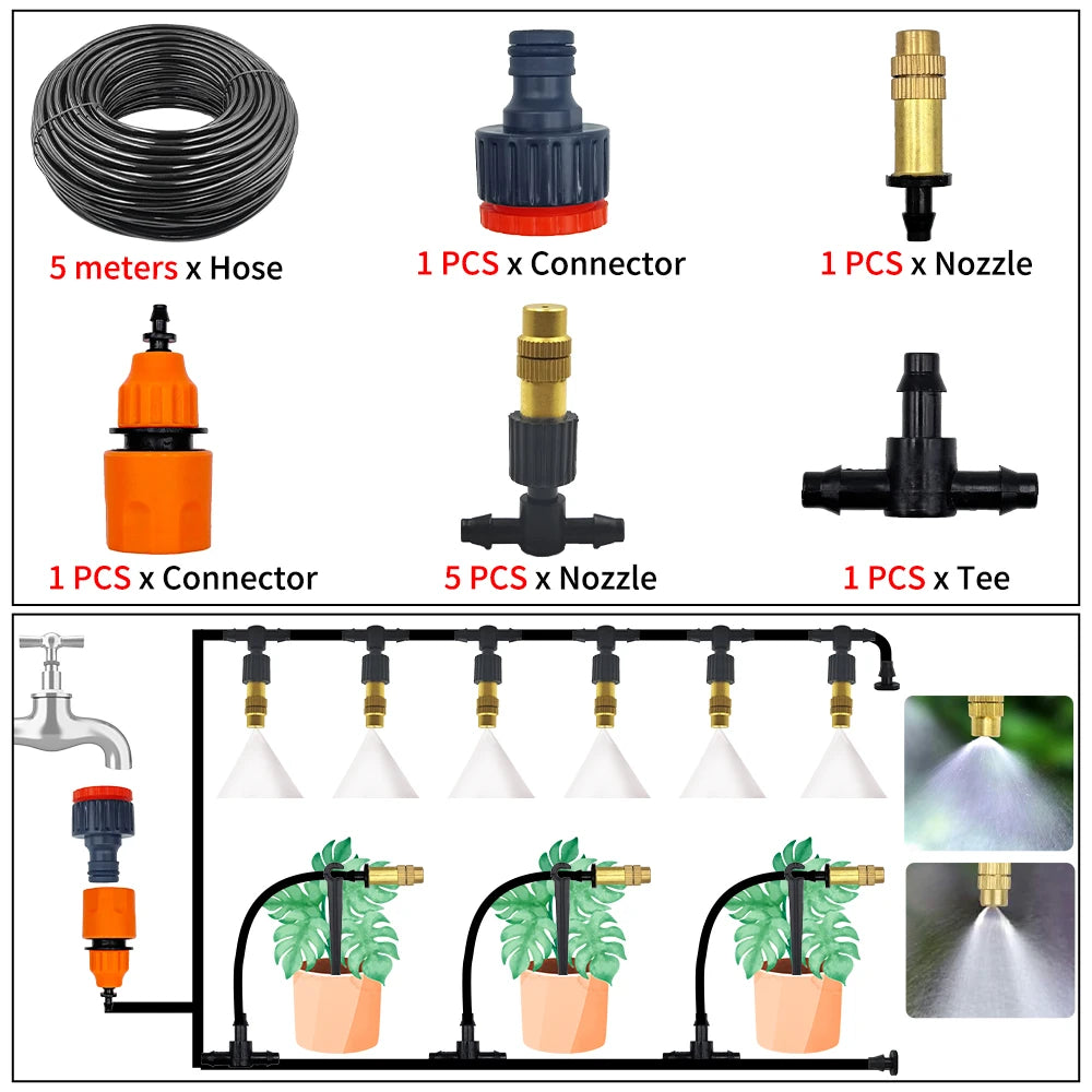 5M-30M Garden Brass Misting Cooling System Irrigation Watering 1/4'' Atomizer Nozzles 4/7mm Hose for Outdoor Greenhouse Pot Peaceful Pleasures Health and Wellness 5M