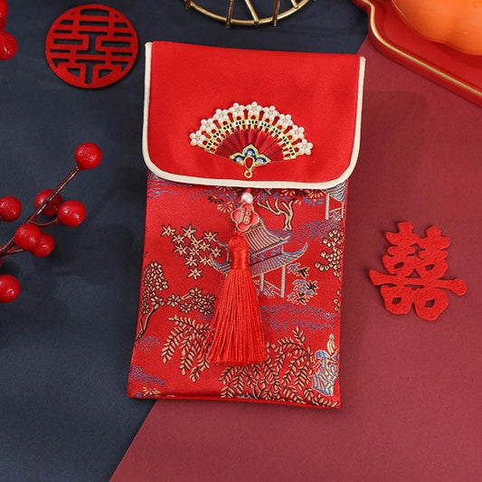 2025 Lunar New Year Brocade Red Envelope HongBao with Tassel Festive Red Envelope Oasis Select StyleG