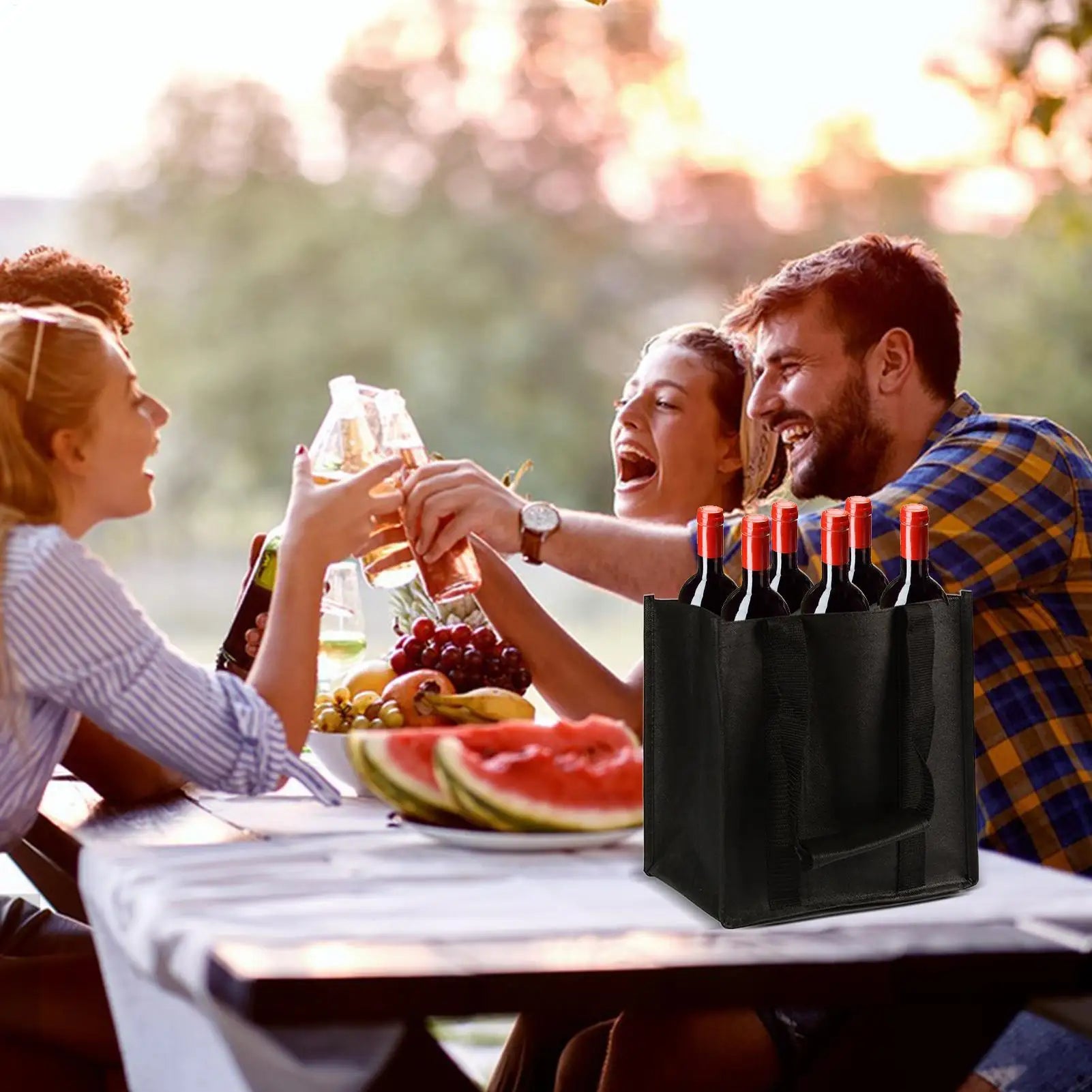 Reusable Wine Tote Bag 6-Bottle Carrier With Secure Straps For Travel Picnic Beach Camping Leakproof Portable Wine Bottle Holder Peaceful Pleasures Health and Wellness