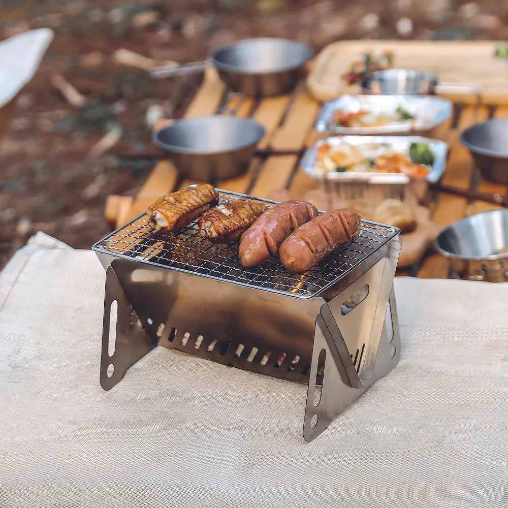 Portable Folding Stainless Steel Camping BBQ Grill & Stove Camping BBQ Grill Peaceful Pleasures Health and Wellness