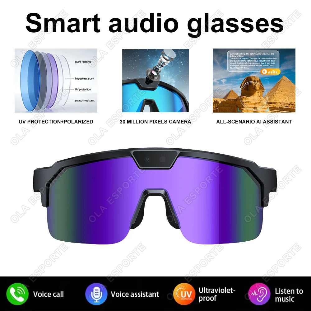 2026AI Smart Glasses Men with ChatGPT Voice Assistant 3000W Photo 1200P Video Recording Bluetooth 150+Translation Sunglasses IOS Peaceful Pleasures Health and Wellness Bk-Pu