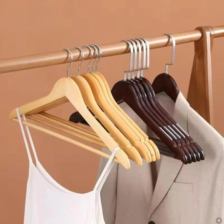 Solid Wood Clothes Hangers with Non-Slip Pant Bar (5 or 10 Pack)