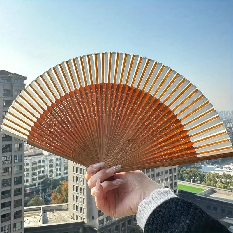 Retro Bamboo Folding Fan – Heart-Shaped Origami Handheld Fan