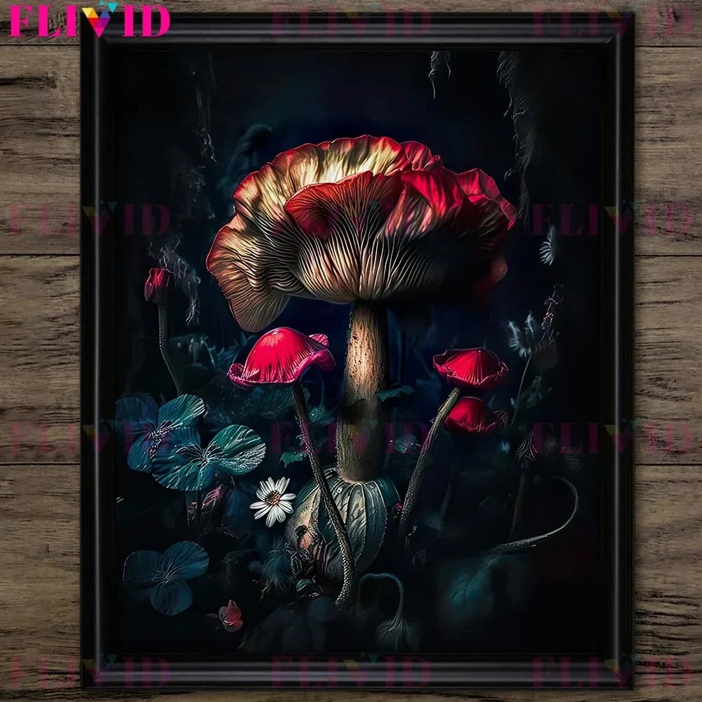 Dark Botanical Gothic Mushroom & Roses Canvas Wall Print