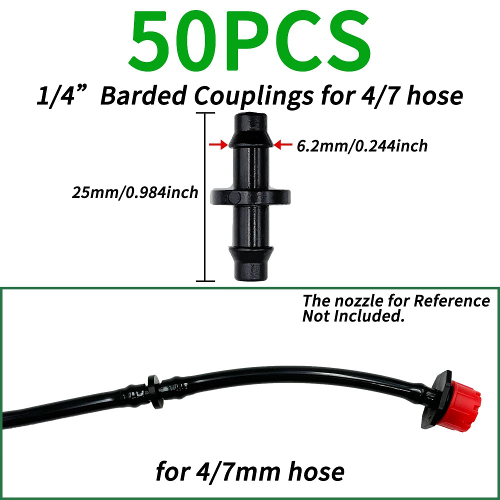 50pcs Barbed Connectors Irrigation Fittings Drip Irrigation Barbed Connectors 4/7mm Tubing Fittings for Flower Pot Garden Lawn Peaceful Pleasures Health and Wellness C-50pcs