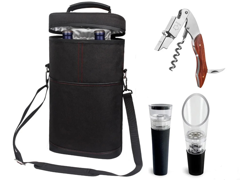 Cooler Bag for 2 Bottles Wine Bag Portable Bucket Carrier with Ice Champagne Picnic Pack Free Shipping Soft Cooler Bottle Opener Peaceful Pleasures Health and Wellness Black Accessories
