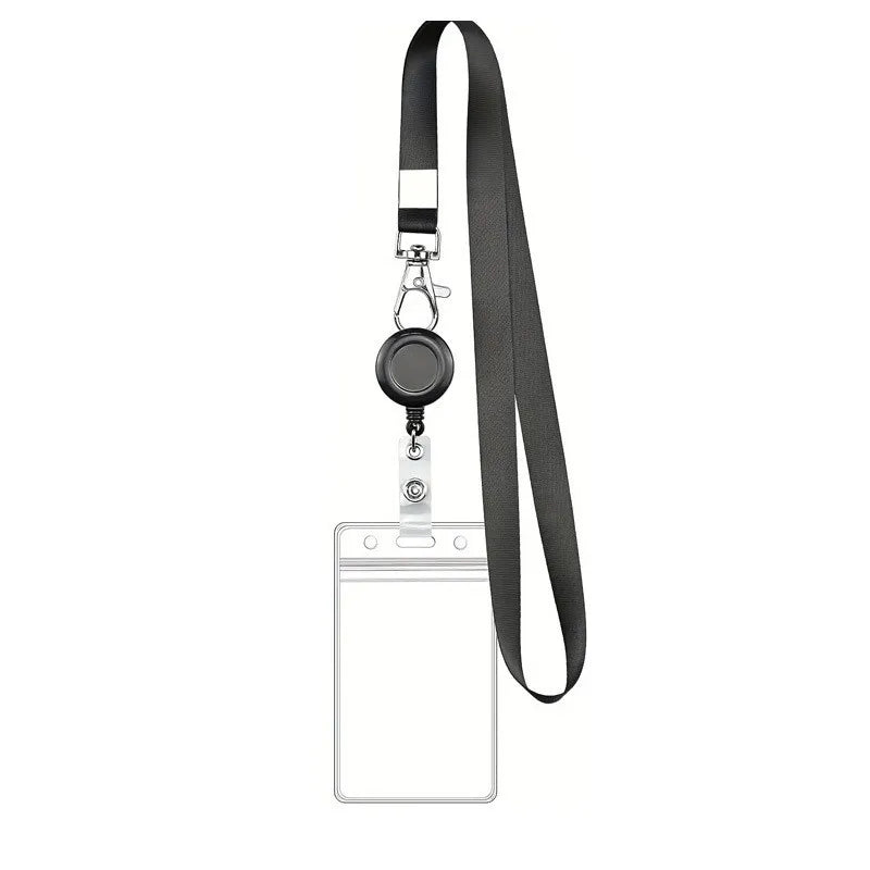 Bview Art PVC ID Card Holder Black Retractable Lanyard Snap Hook