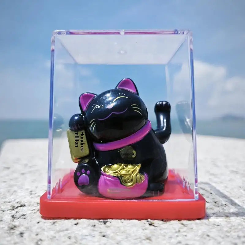 Solar Waving Lucky Cat Ornament | Mini 2" Desk Fortune Décor