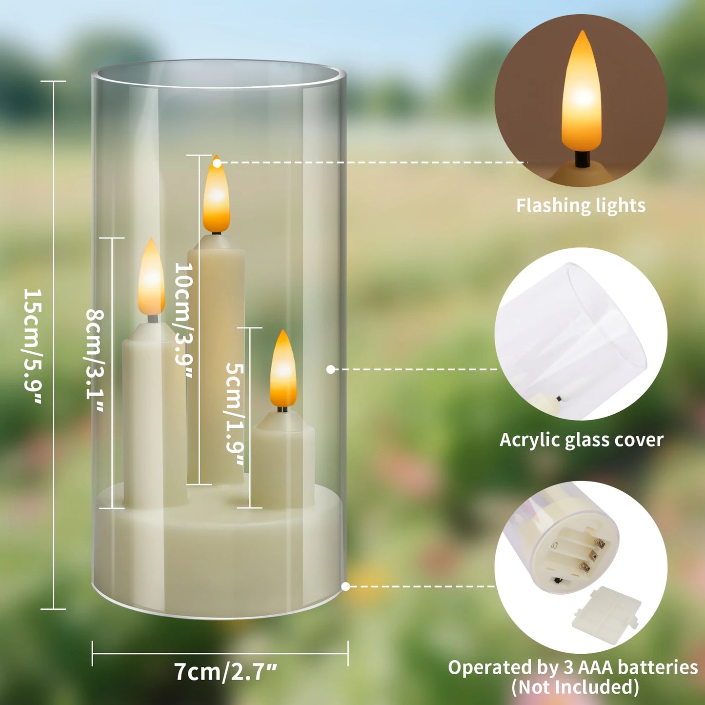 3-in-1 Flameless LED Taper Candles with Acrylic Lampshade