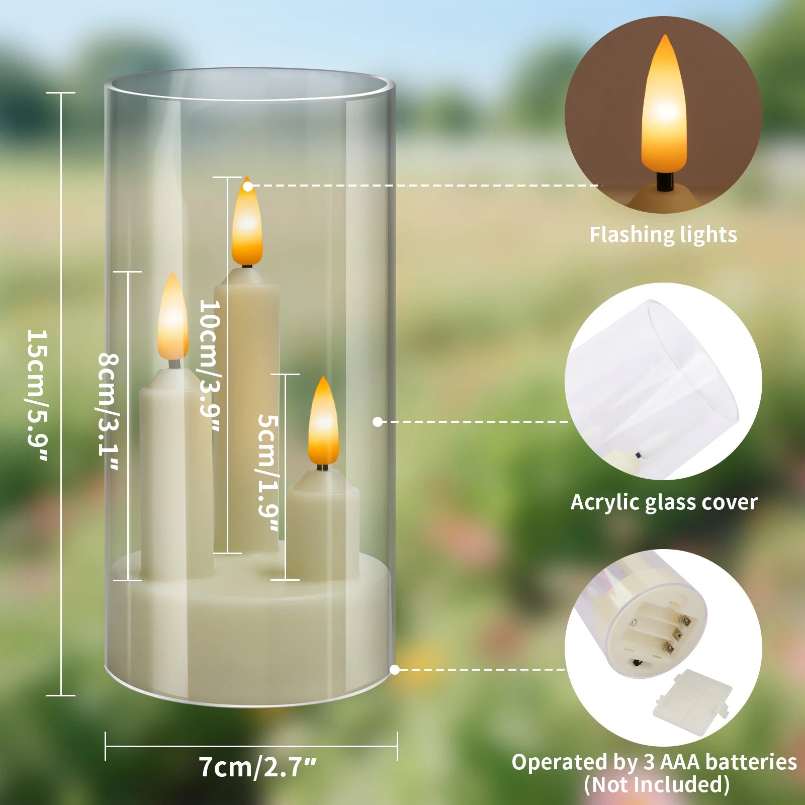 3 in 1 Flameless Taper Candles with Lampshade Battery Operated LED Acrylic Flickering LED Candles Lighting Peaceful Pleasures Health and Wellness