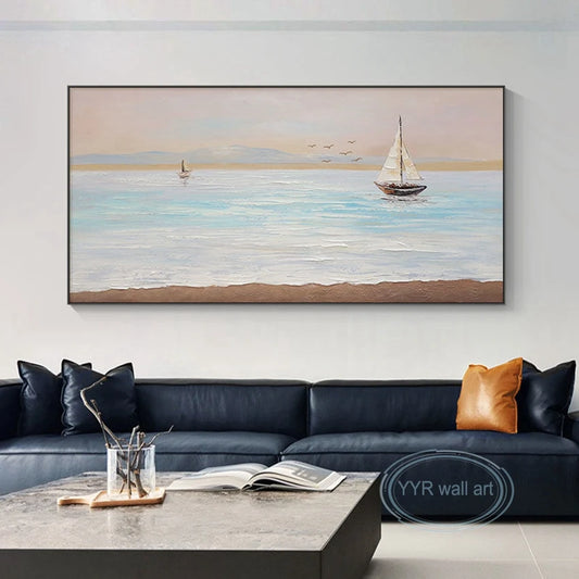 Living Room Decor Sea View Image Sofa Salon Modern Poster Handmade Canvas Oil Painting Wall Art Picture Abstract Aesthetic Mural Peaceful Pleasures Health and Wellness