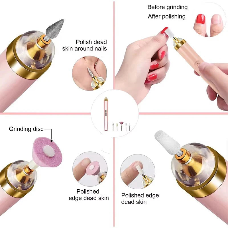 Electric Nail Polisher Portable Mini 5-in-1 Multi-functional Nail Care Machine for Nail Gel Removal Polishing Nail Art Peaceful Pleasures Health and Wellness