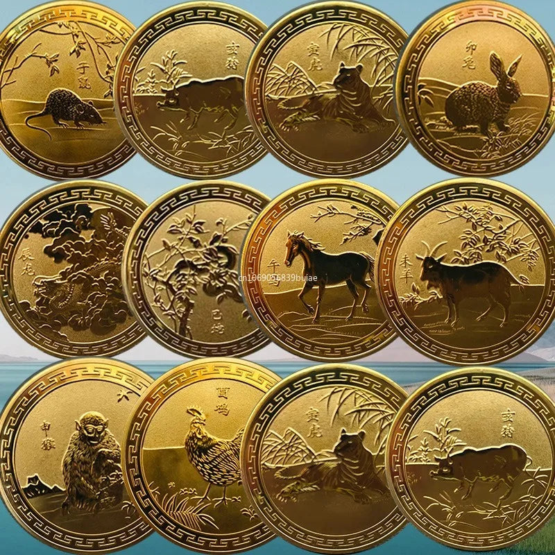 45mm Chinese Coins Lucky Animal Dragon Snake Horse Sheep Collectible Coins Metal Collection New Year Souvenir медали наградные Peaceful Pleasures Health and Wellness