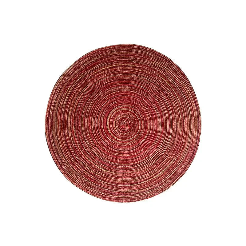 Nordic Style Imitation Cotton Yarn Placemat Round Ramie Woven Coaster Insulation Dish Mat Household Anti-scald Mat Peaceful Pleasures Health and Wellness Red 38cm