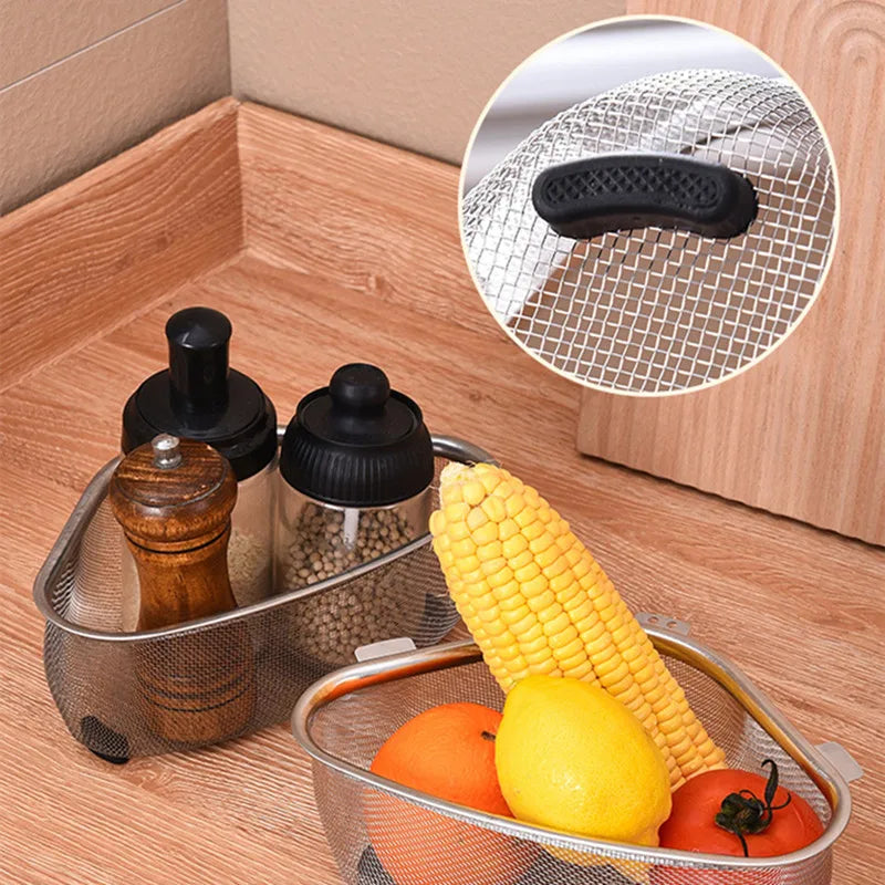 Stainless Steel Triangle Sink Drain Basket & Organizer Rack
