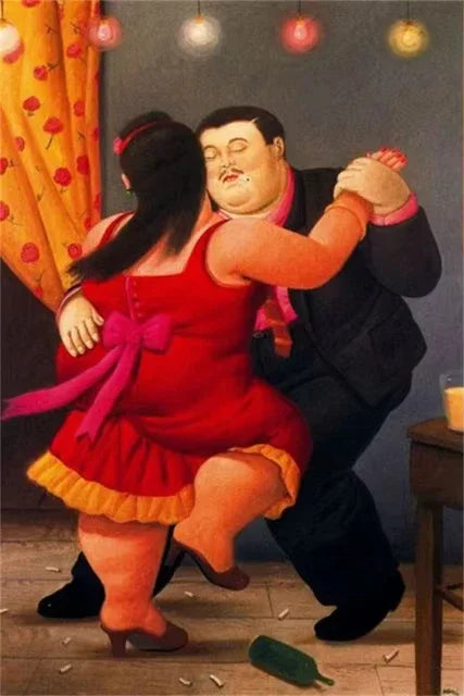 Fernando Botero Famous Oil Painting Fat Couple Dancing Posters Canvas Painting Living Room Wall Mural Picture Decoration Peaceful Pleasures Health and Wellness
