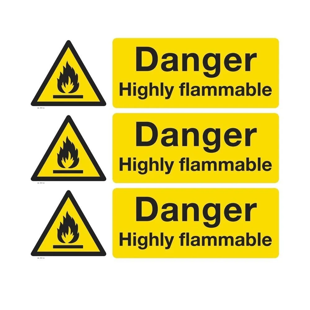 Pack of 3 Warning Safety Sign Danger Highly Flammable Self Adhesive Vinyl Peaceful Pleasures Health and Wellness